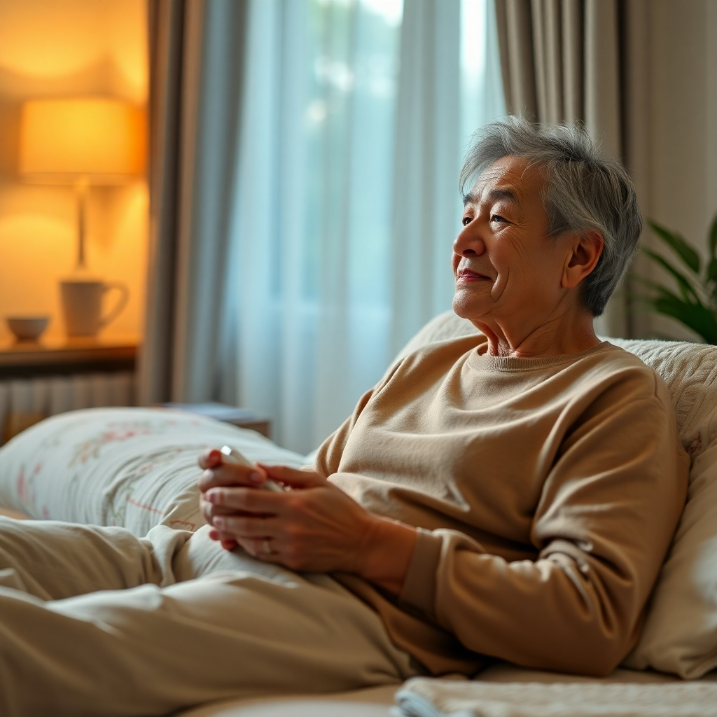 Photorealistic image: Parent engaging in a relaxing activity; calm lighting, cozy atmosphere. 4K resolution, conveying serenity and self-care.