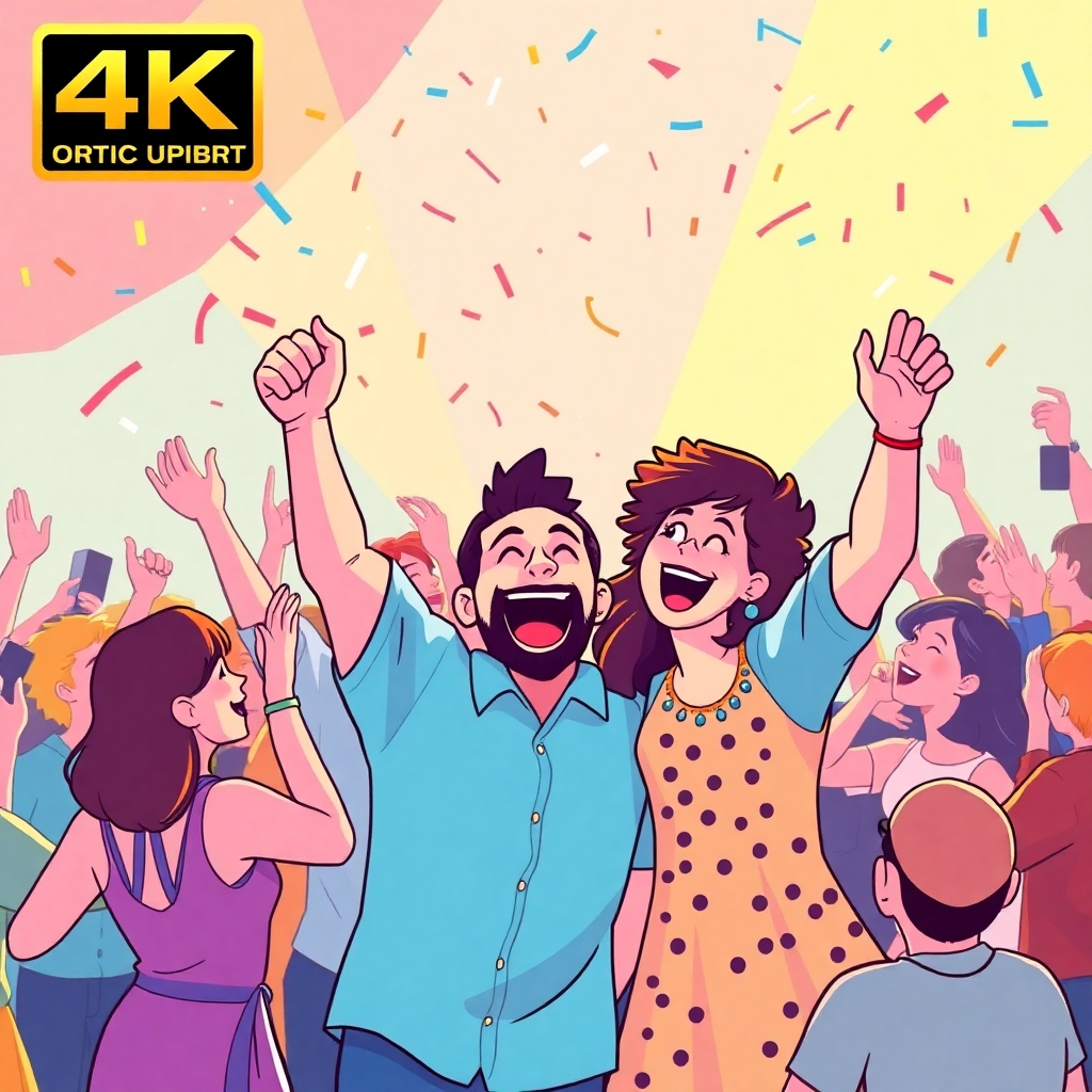 Stylized image: A celebratory scene, 4K resolution, vibrant colors, conveys happiness and success.