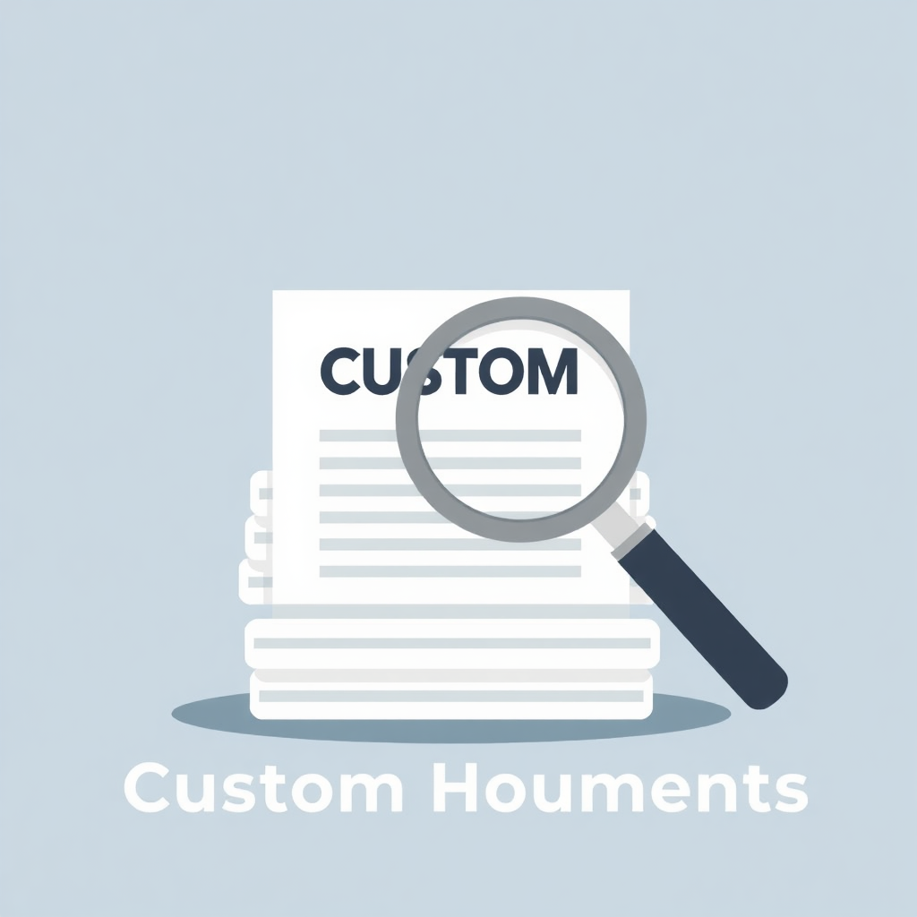 Create a stylized image representing a stack of neatly organized customs documents with a magnifying glass hovering over them. The overall tone should be efficient and professional.