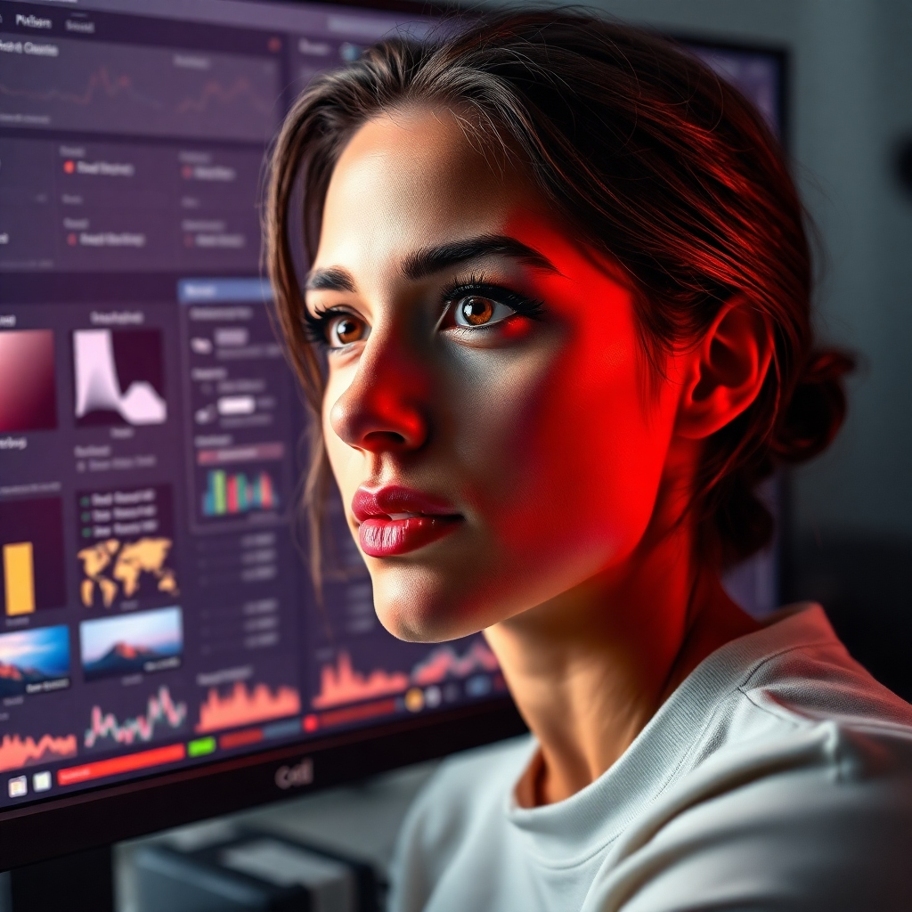 A close-up of a computer screen showcasing advanced photo editing software with a strobe-lit portrait being adjusted. The background includes tools for color correction and enhancement, highlighting the transformation from raw image to final masterpiece.
