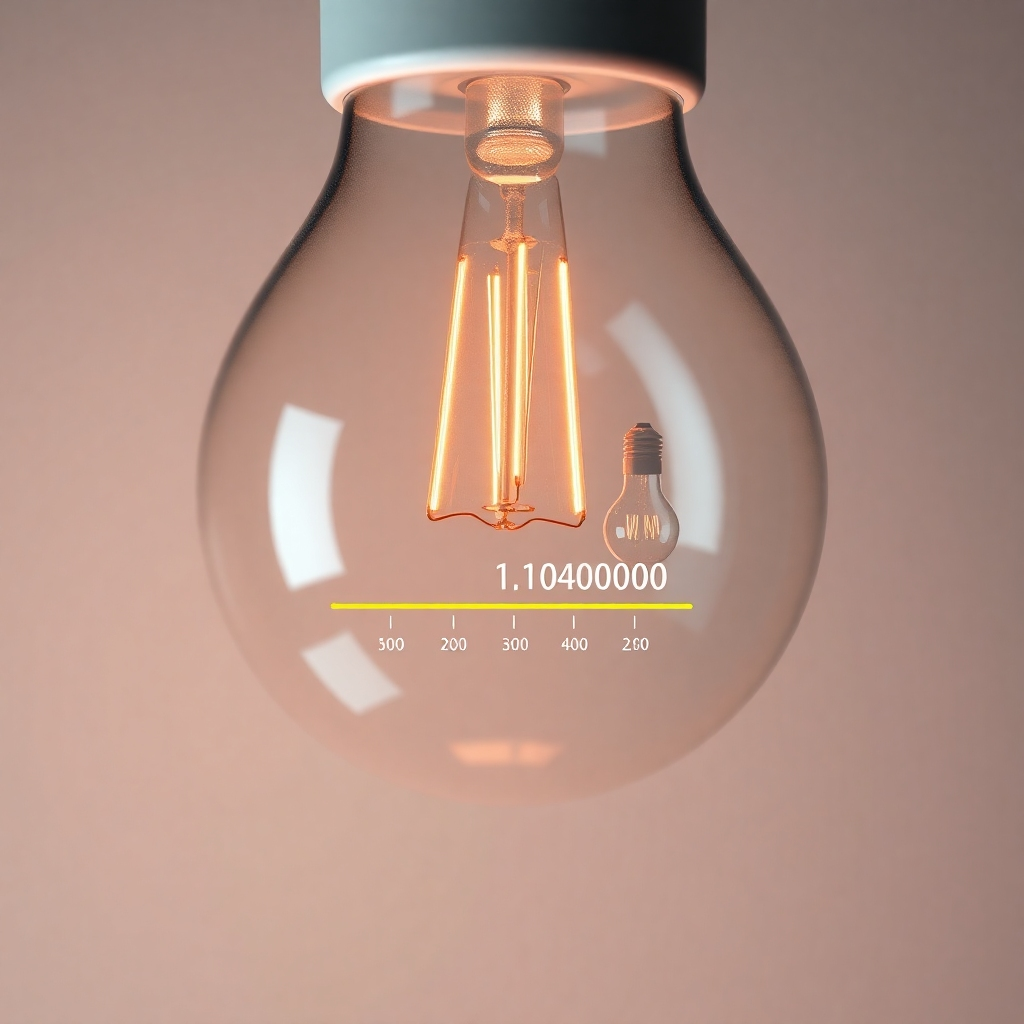 A photorealistic image showing a close-up of an LED bulb with a superimposed graphic illustrating its exceptionally long lifespan compared to a traditional incandescent bulb. The graphic could be a timeline showing the operational hours of each type of bulb. The background should be neutral and uncluttered, focusing on the visual comparison.