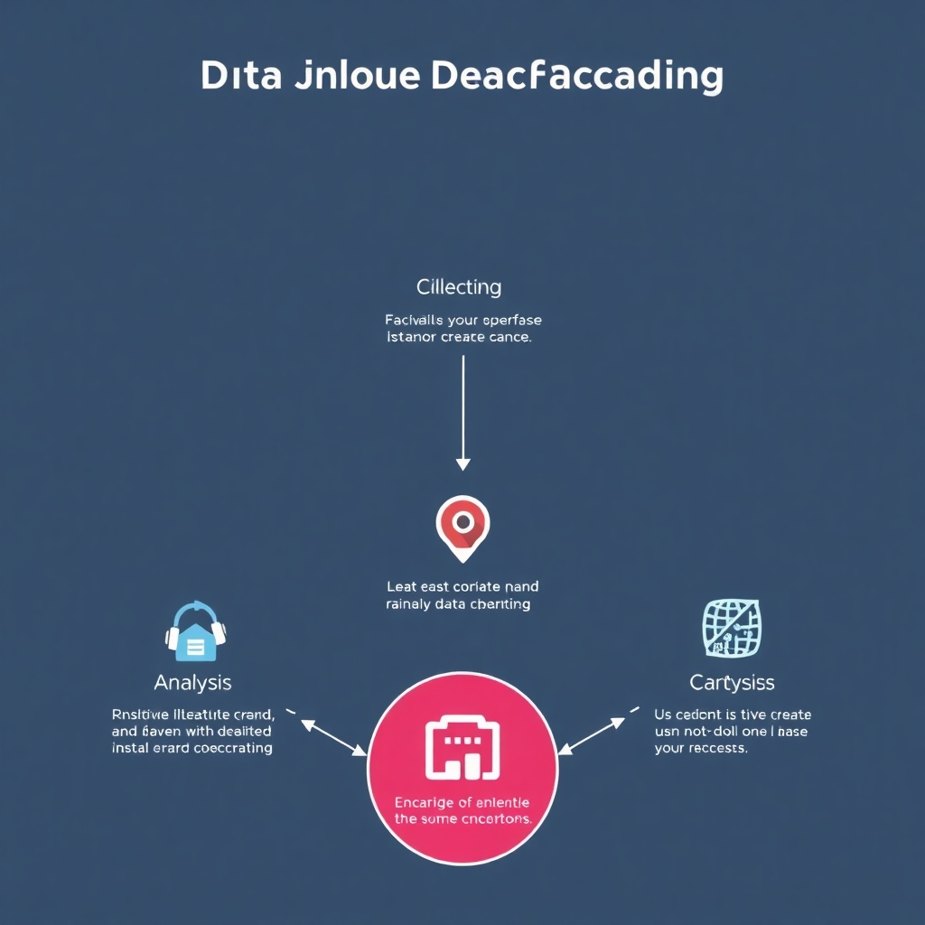 Design an infographic-style image that illustrates the flow of data from collection to analysis and finally to decision-making. The background should be minimalist, highlighting the detailed journey with a modern graphic approach. Use a clean color palette to enhance readability and clarity, ensuring the visuals are striking and informative.