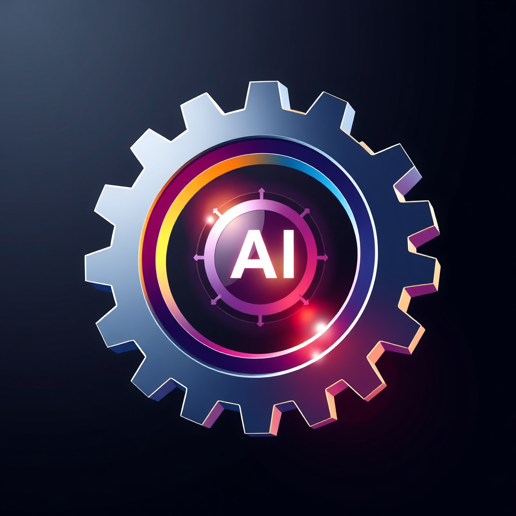 Design a stylized image of a gear turning smoothly, powered by a glowing AI core, symbolizing the revolutionizing power of AI in business operations. Use vibrant colors and modern design elements.