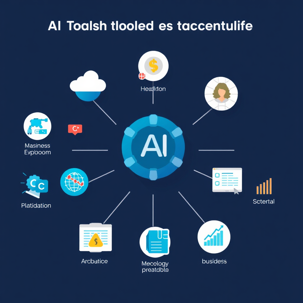 Design a stylized image showing various AI tools and applications customized to fit different business needs, represented by icons and data visualizations. Emphasize the personalized nature of the solutions.