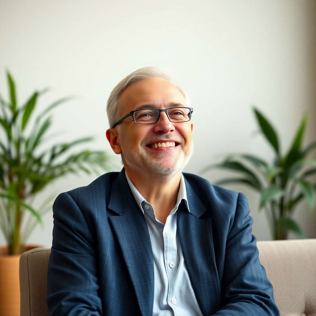 A photorealistic image showing a client smiling, indicating financial relief.  A sense of calm and future optimism should be apparent. 4K resolution and a positive color palette.