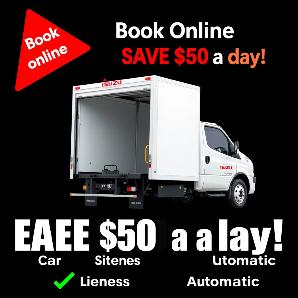 Book Online SAVE $50 a day! ABEL Truck Hire, Free Tailgate Lifter, 3 tonne capacity, Car License OK, Automatic