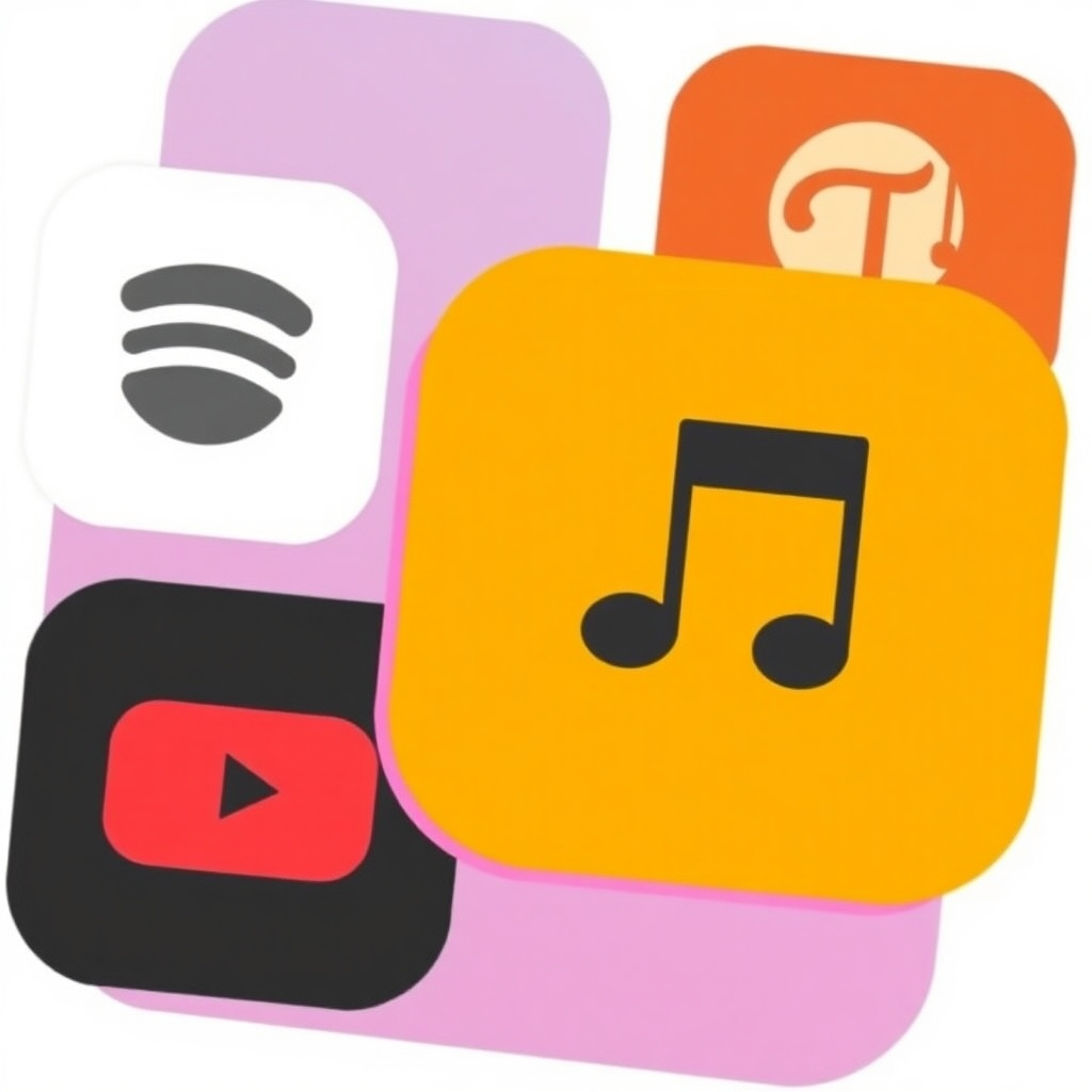 A dynamic music studio scene with a producer surrounded by sound equipment and screens. On one screen, an AI-generated waveform displays a unique track composition, while on another, an animated music video storyboard evolves, combining eclectic visuals and rhythmically synchronized graphics.