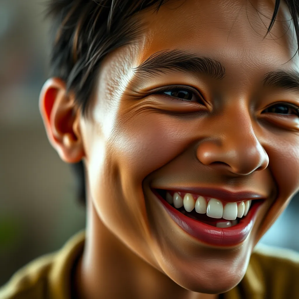 A close-up portrait of a person smiling, with a warm and inviting expression, captured in a natural and unposed way. The background is blurred, highlighting the person's face and emotions. The image is well-lit and sharp, showcasing the fine details of their features.
