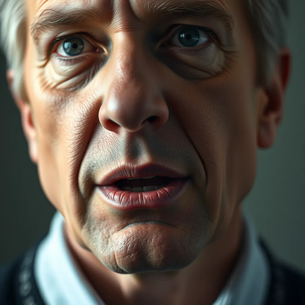 A close-up portrait of a person with a realistic animation overlay, showing their mouth moving as if they are speaking, while the rest of their face remains still. The background is a blurred, neutral color.