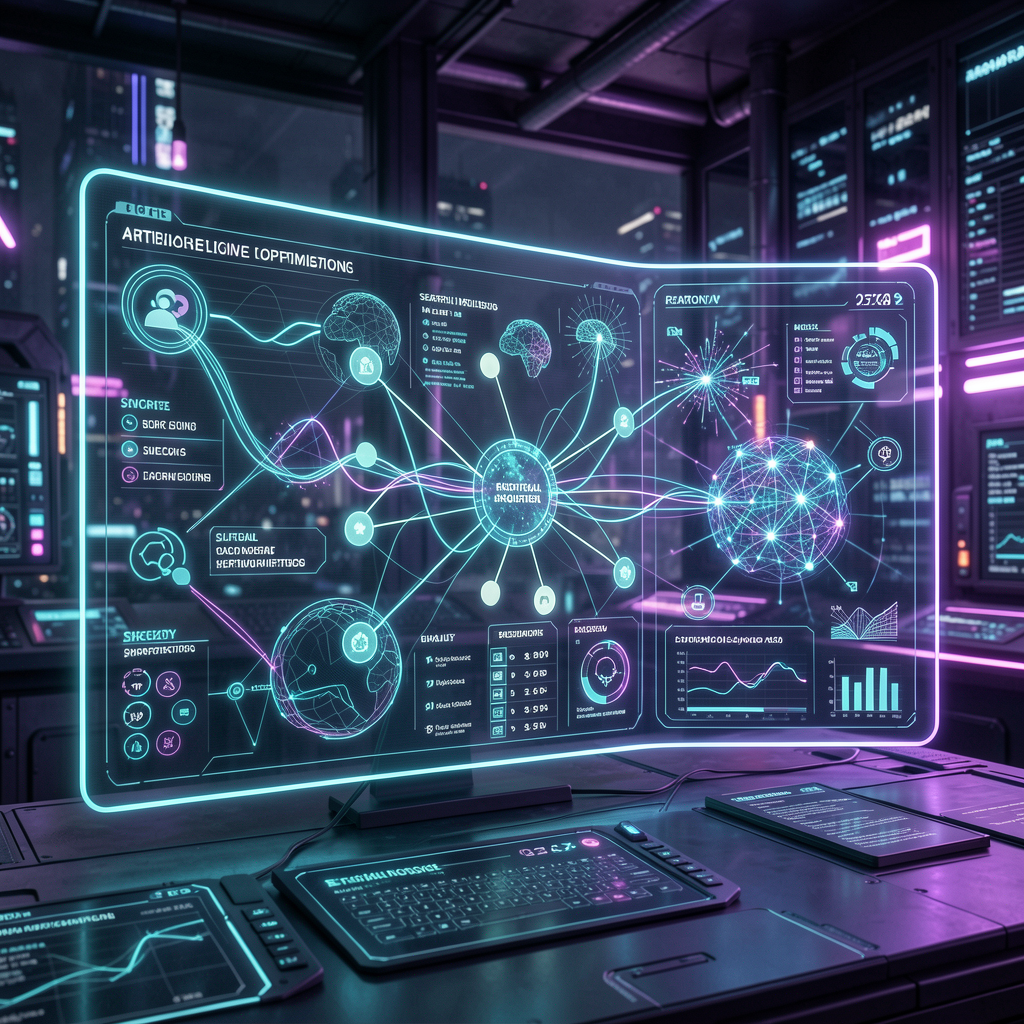Artificial Intelligence Optimization (AIO) dashboard and neural network visualization