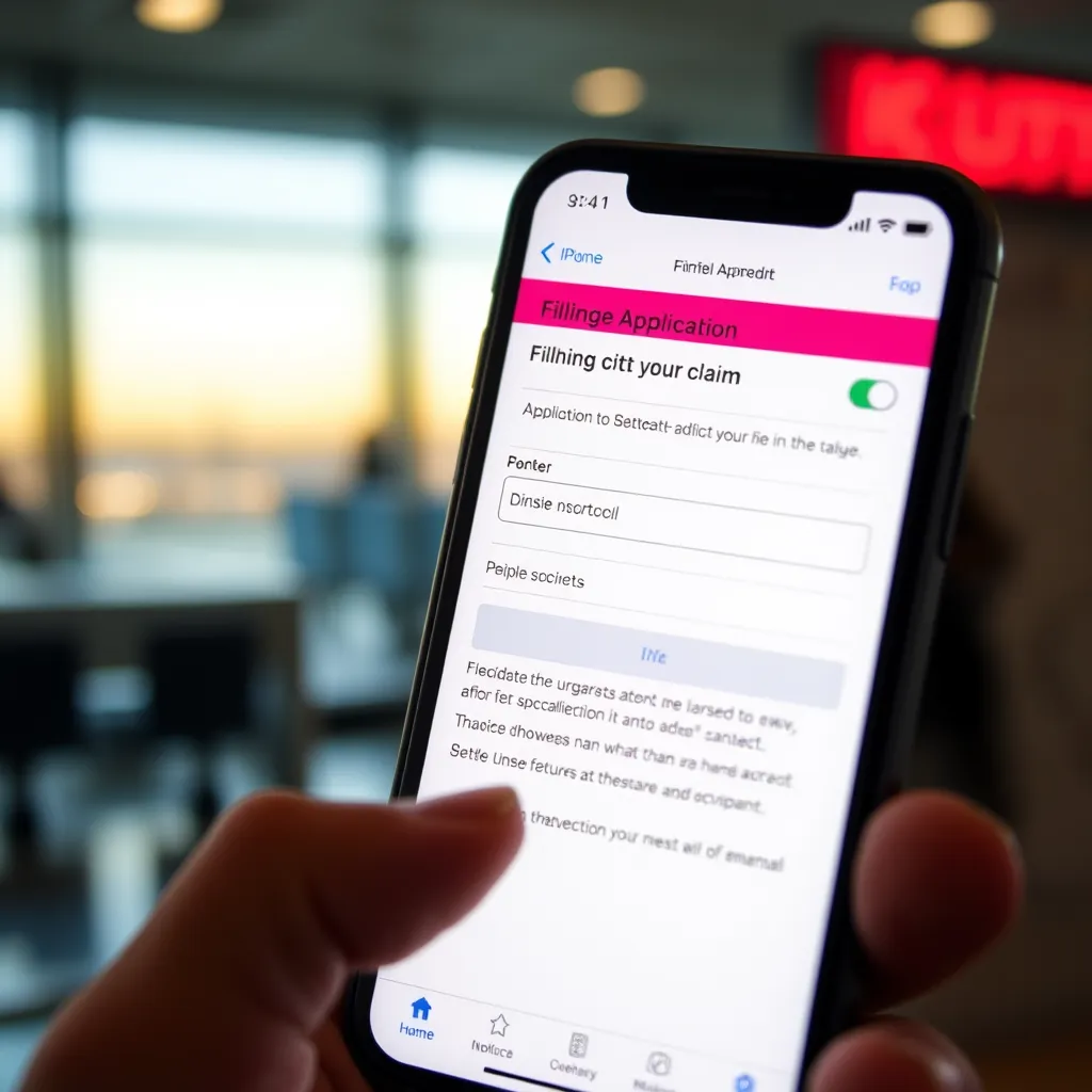 A high-resolution image of a friendly customer support representative in a professional call center environment, equipped with a headset. The background should feature modern office equipment, screens displaying customer service software, and colleagues assisting travelers over the phone.
