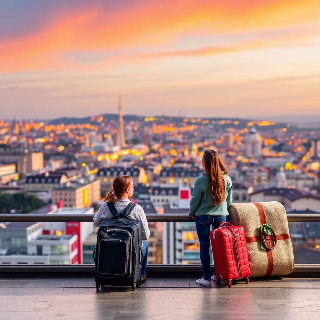 A high-quality image of a travel agent with brochures and sample itineraries, consulting a diverse group of clients in a modern office. The clients should include a family with kids, a couple, and a group of friends, all showing excitement.