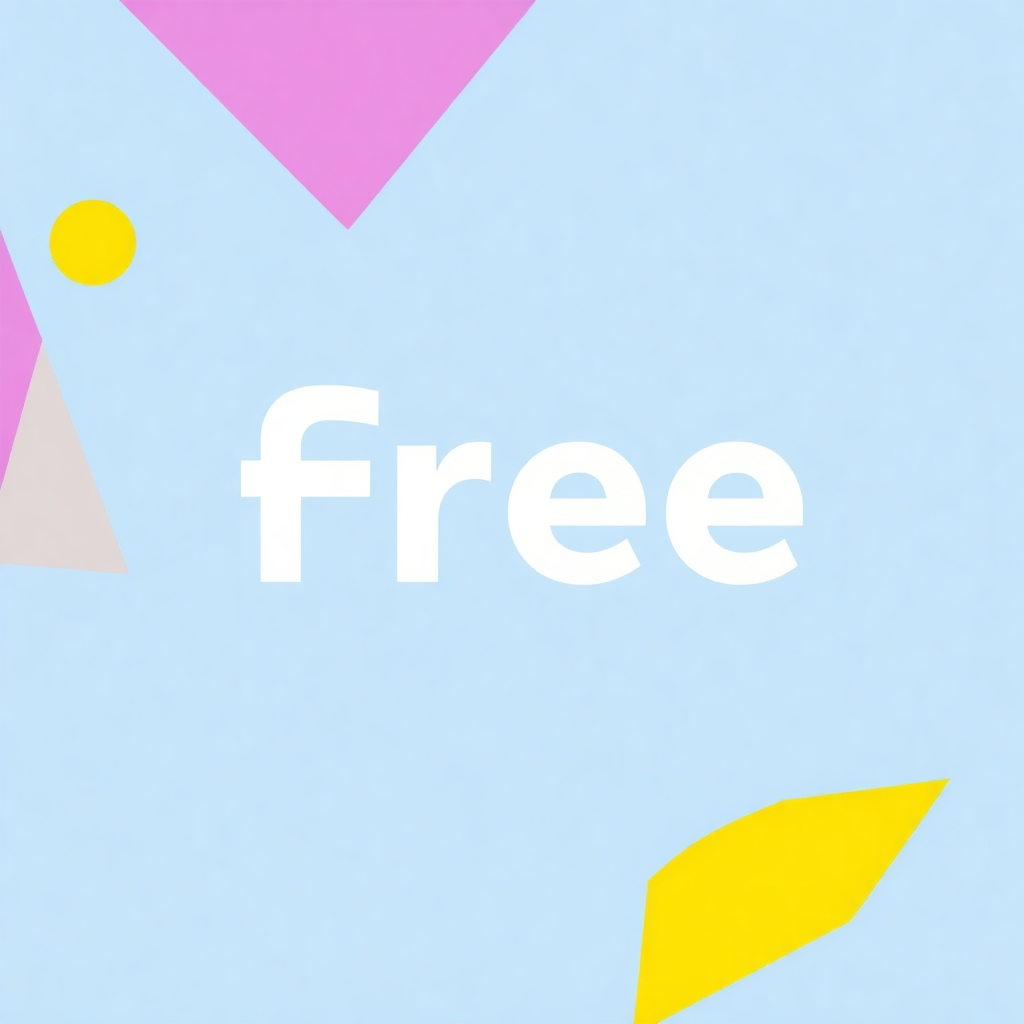 Create a stylized image representing the concept of 'free'. Consider using abstract shapes, bright colors, and a minimalist design to convey a sense of openness and accessibility. The image should be visually appealing and easy to understand. The style should be modern and geometric, similar to a tech startup's branding. Technical specs: 4K resolution, high quality.