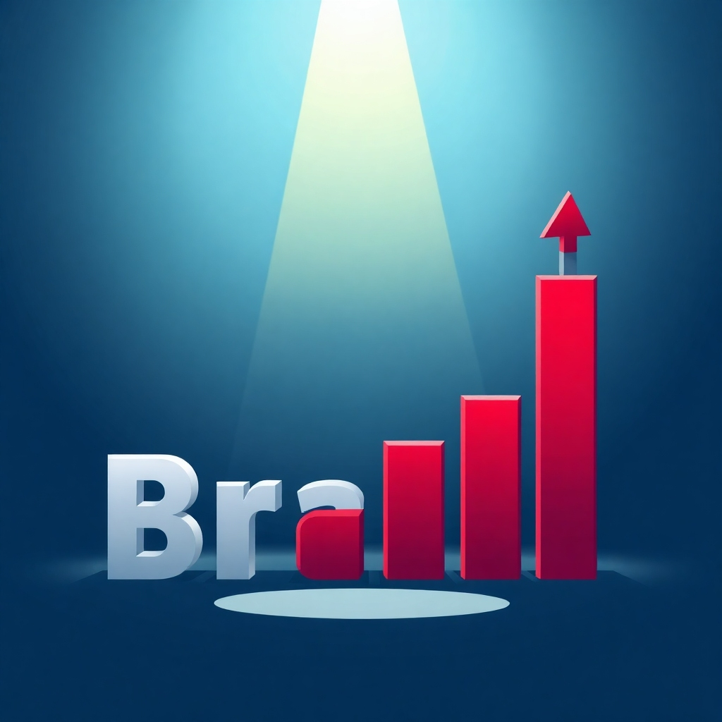 Create a stylized image representing brand awareness. Consider using a spotlight shining on a logo or a rising graph showing brand popularity. The style should be modern and impactful. Technical specs: 4K resolution, high quality.