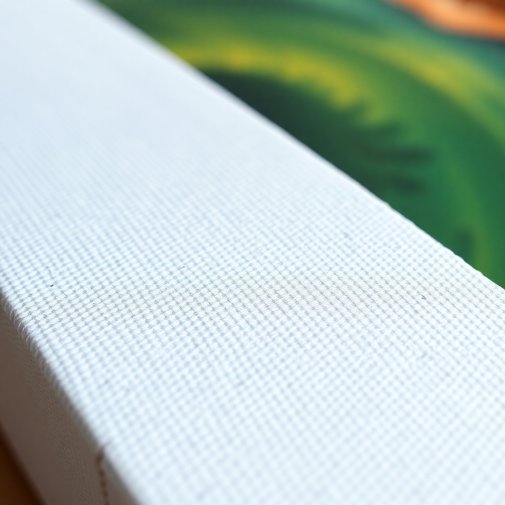 A close-up, photorealistic image of a canvas print showcasing the high resolution and detail of the UV 4-layer printing technology. Focus on the texture of the canvas and the vibrancy of the colors. The image should be shot in soft lighting to highlight the print quality. The style should be similar to professional product photography, and should aim for a 4K resolution.
