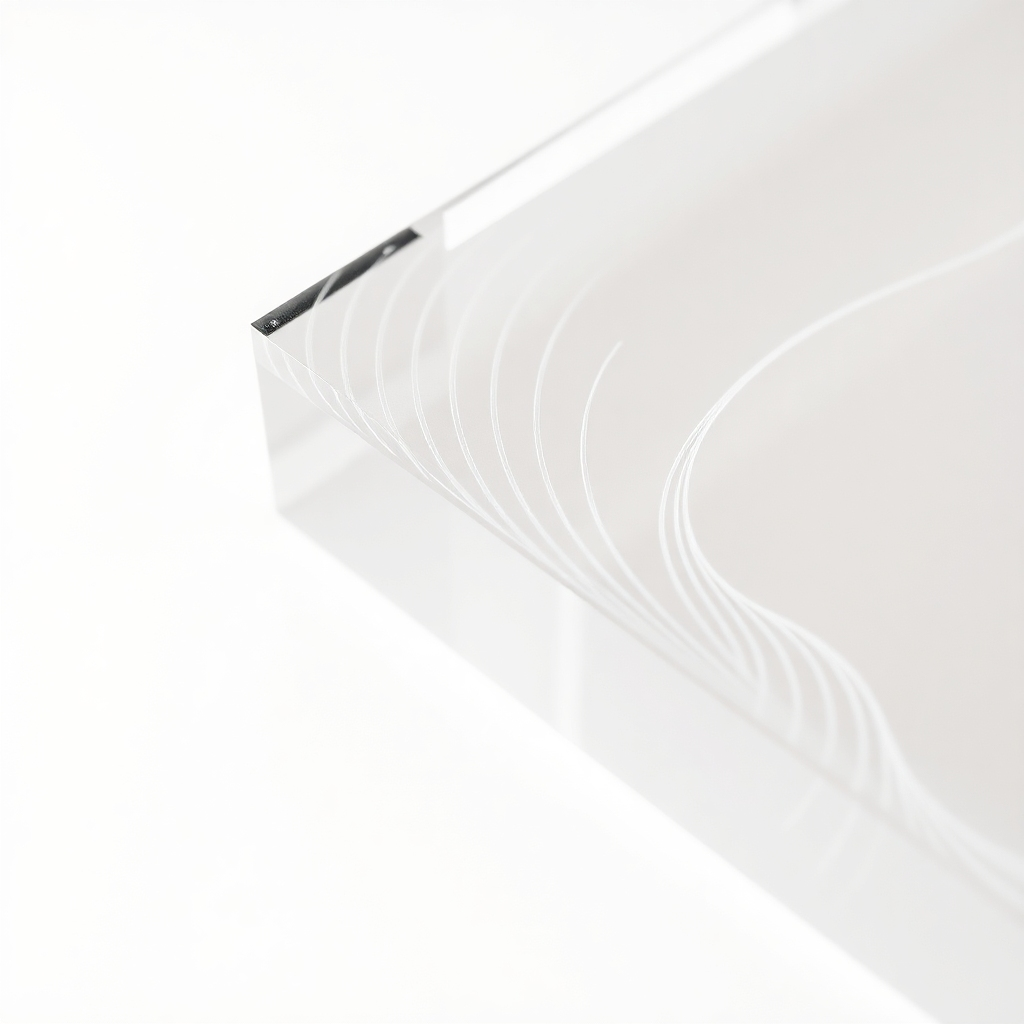 A close-up photorealistic image of a laser-engraved acrylic piece showcasing intricate details, sharp lines, and clean edges. The image should highlight the precision and clarity of the engraving.  The background should be a clean, neutral color to emphasize the detail of the engraving.  The lighting should be even and bright to showcase the clarity of the laser engraving.
