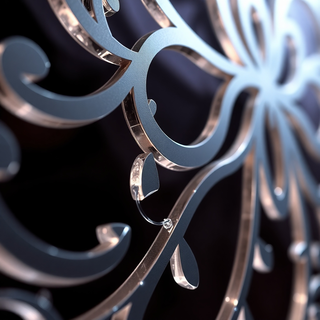 A close-up photorealistic image showcasing the precision of laser-cut acrylic.  The image should focus on the intricate details of a laser-cut acrylic design, highlighting the clean, sharp edges and the absence of any burn marks or imperfections.  The background should be simple and uncluttered, allowing the intricate details of the cut to stand out. The lighting should be bright and even, to emphasize the clarity and precision of the cut.  The acrylic should be a clear or slightly translucent material, allowing light to pass through and accentuate the design.