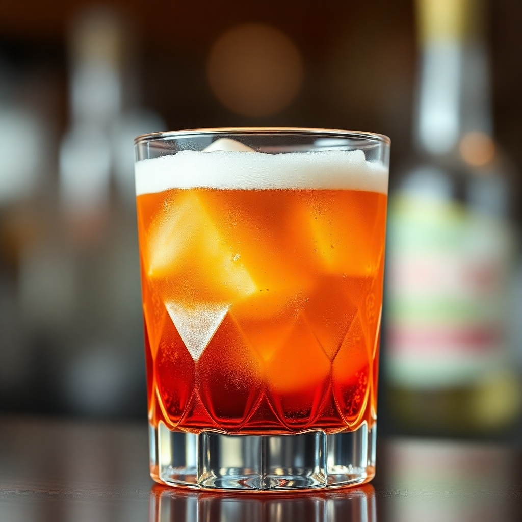 A close-up photorealistic shot of a single signature drink, showcasing its exquisite details and layered textures, with a blurred background.  High-quality 4K resolution.