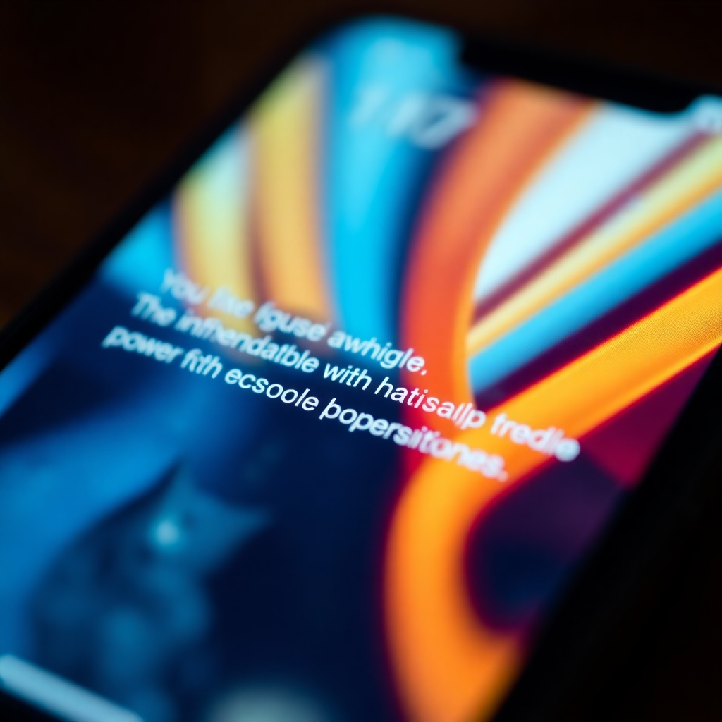 A close-up shot of a smartphone screen displaying engaging and visually appealing content.  The content should immediately grab attention, possibly using bold text, vibrant colors, or captivating visuals. The background should be slightly blurred, focusing attention on the screen's content. Photorealistic style.