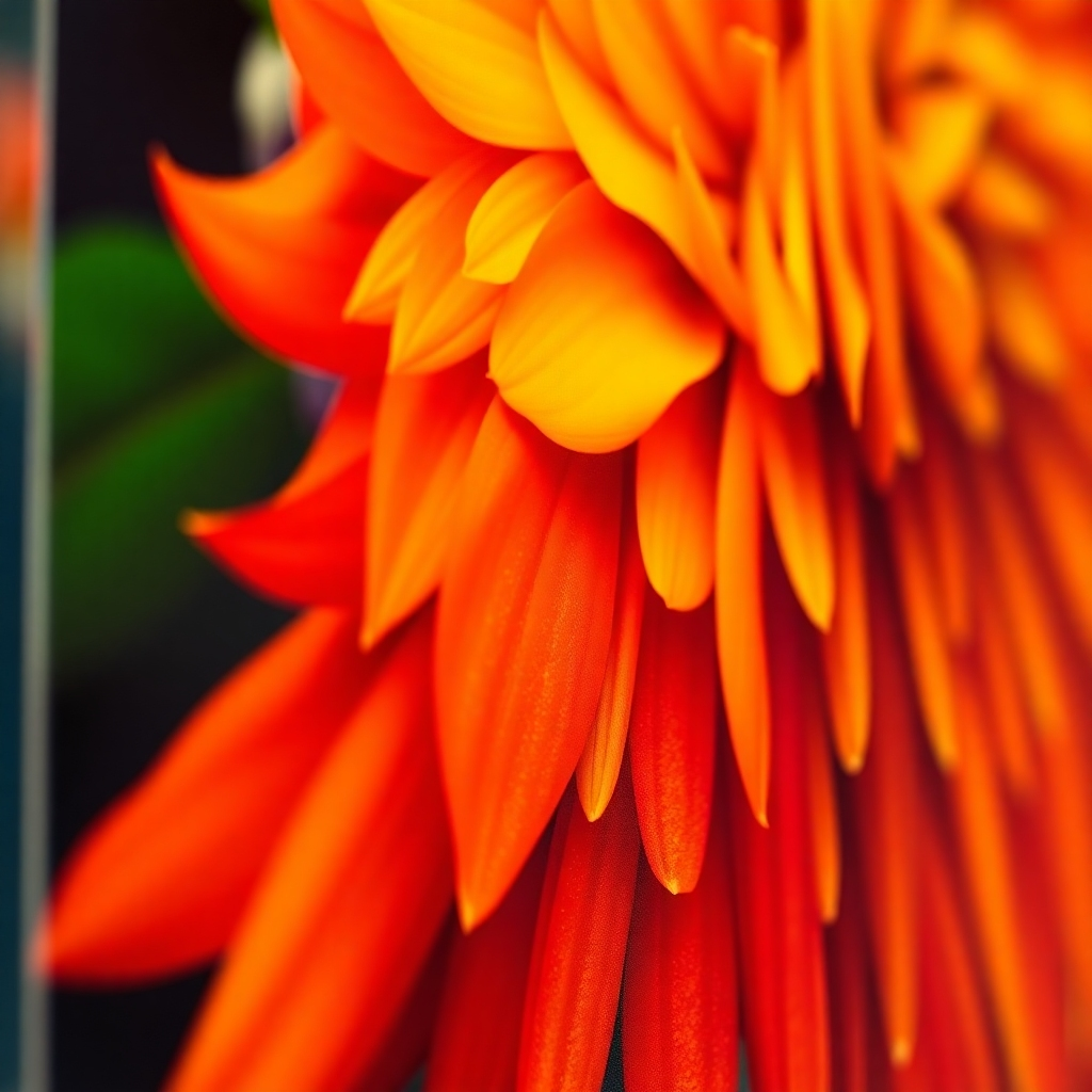 A close-up shot of a vibrant, photorealistic UV printed image on an acrylic panel. Show the intense colors and fine details, emphasizing the sharpness and realism.  The background should be blurred to focus attention on the image's quality. Include a small, unobtrusive portion of the acrylic panel's edge to show the material.