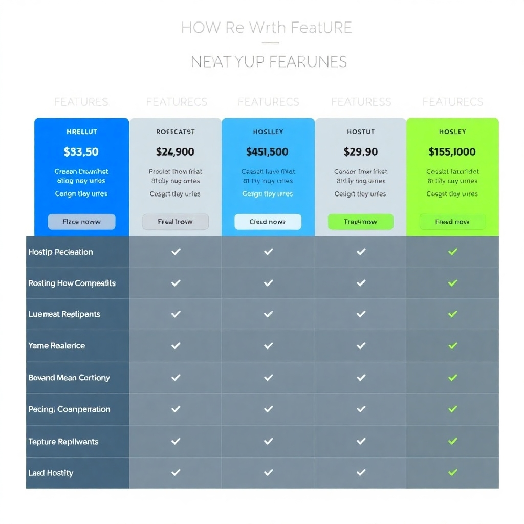 A comparison chart showing different hosting packages with varying features and prices. The chart is clean and easy to read, with clear pricing information and feature comparisons. The color palette is professional and informative, using blues and greens to highlight key features.