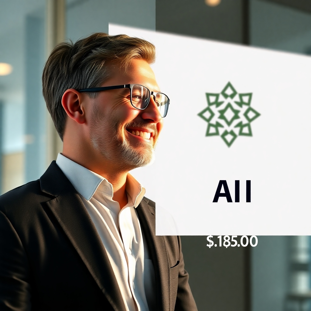 A comparison shot: one side shows a business owner happily looking at a professional logo designed with AI, the cost shown as significantly less than the traditional design cost displayed on the other side. Both sides should have a clean, professional look.