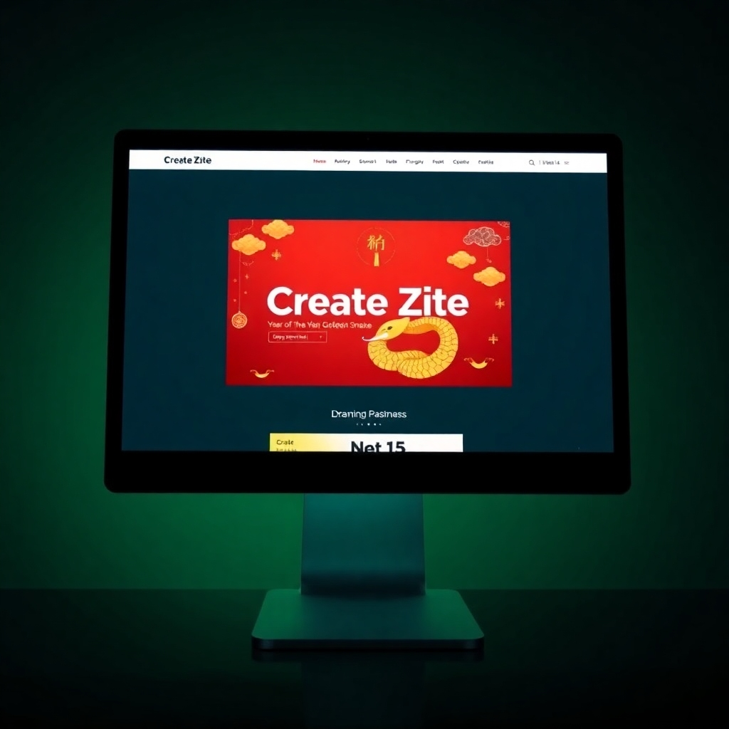 Create a photorealistic, ultra-high-quality header image (8K resolution, hyperrealistic style) for a web development business called CreateZite. The image should evoke a feeling of modern sophistication and trust.  The main subject is a clean, minimalist, and sleek website design displayed on a large, ultra-thin monitor, possibly slightly angled.  The monitor should be positioned centrally and prominently, with soft, diffused natural light illuminating it from the side, casting subtle shadows.  The color palette should be sophisticated, using calming blues and grays as a base with accents of gold or a warm metallic tone to highlight the design details and the CreateZite logo subtly incorporated into the website design. The overall mood should be professional, sleek, and inspiring, suggesting growth and success. The camera angle should be slightly elevated, looking down onto the monitor and surrounding area from a 30-degree angle.  The texture should be highly detailed, showcasing the smooth glass of the monitor, the subtle texture of the desk surface (perhaps polished wood or a sleek metal), and the fine details of the website design on the screen.  The environment should be minimal and modern, perhaps a clean, bright office space with partially visible modern architectural details in the background. Relevant props can include a stylish pen, a small plant, or a few other sleek, minimal accessories subtly placed in the background. The style should reference high-end technology advertising and architectural photography. The image should use a shallow depth of field to emphasize the monitor and website design., ultra high resolution, photorealistic, 8K, hyperdetailed, cinematic lighting
