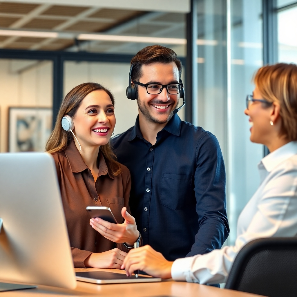A friendly, professional customer service representative interacting with a satisfied customer in a well-lit, modern office setting.  The image should convey a sense of trust and reliability.  Subtle branding elements related to acrylic picture frames could be included in the background.  The focus should be on positive customer interaction and professional support.