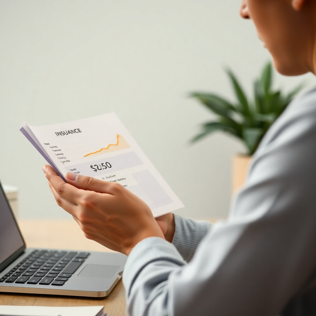 A person reviewing their monthly budget, with an insurance policy premium clearly highlighted.  The visual should emphasize a balance between financial planning and sufficient insurance coverage. Use a clean, modern design. Photorealistic, high resolution.