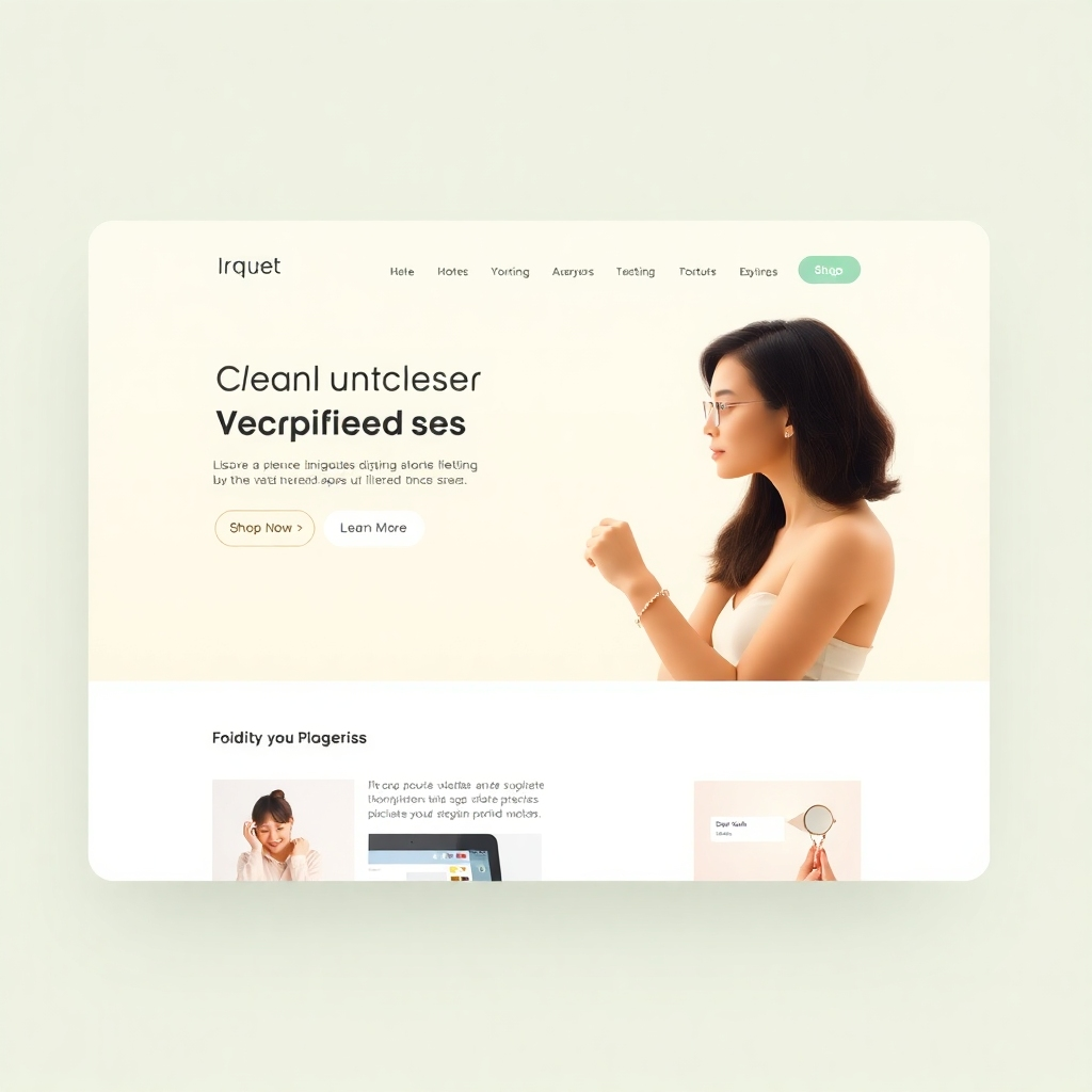 A photorealistic image of a clean, modern, and user-friendly website design. Show a visually appealing layout with high-quality images and easy navigation. The overall aesthetic should be professional and trustworthy, conveying a sense of brand reliability and customer-centric design. The website should showcase a clear call to action, such as 'Shop Now' or 'Learn More', and be optimized for mobile responsiveness.