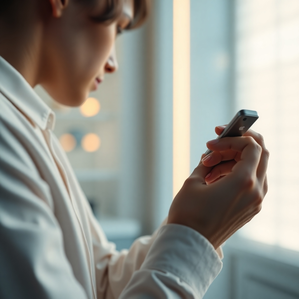 A photorealistic image of a close-up shot highlighting the unique features of a product, seamlessly integrated into a short, visually captivating Reel. The video shows someone effortlessly using the product, demonstrating its functionality and benefits in a sleek, minimalist setting.