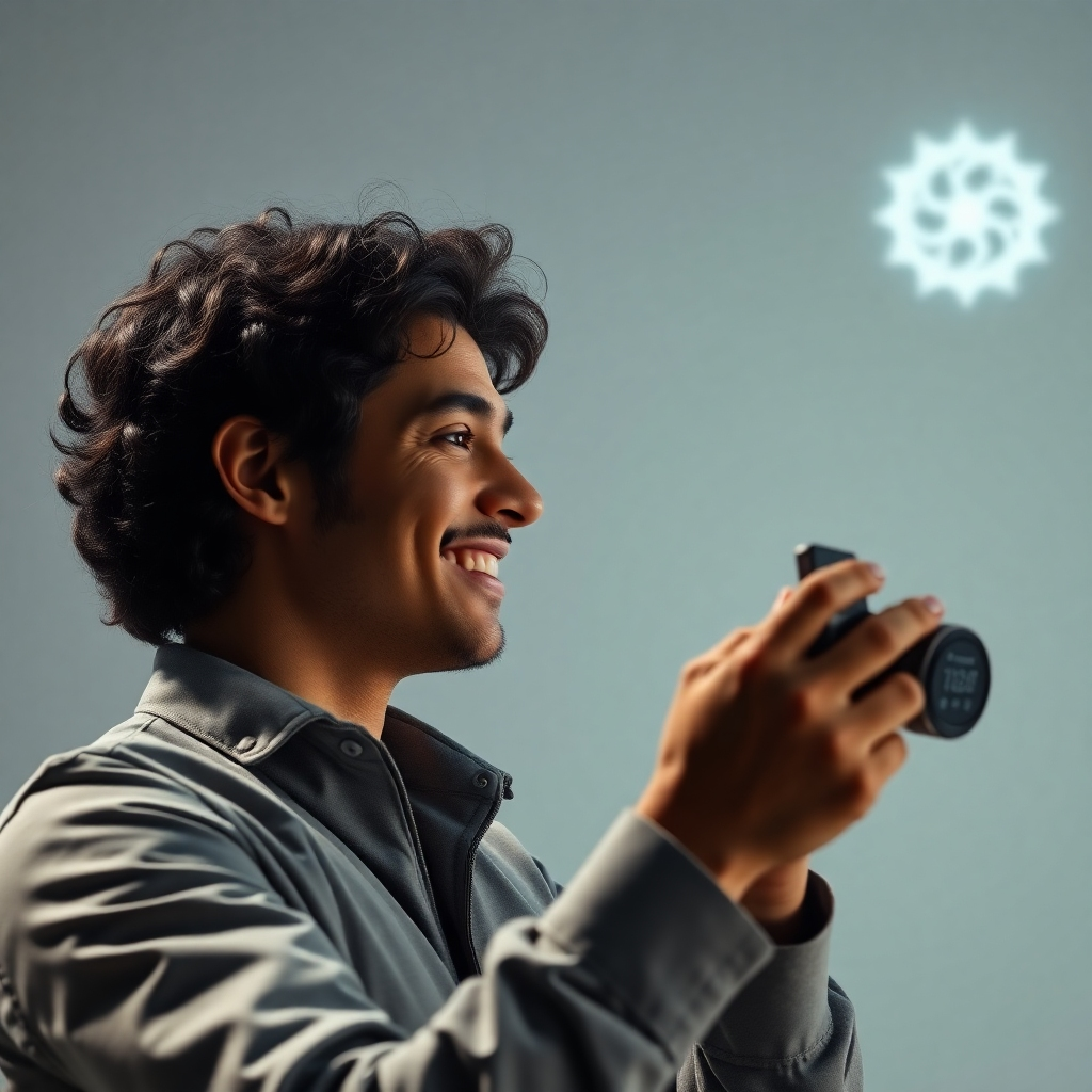A photorealistic image of a person confidently using a product shown in a short reel.  The background is a clean and simple, showing the brand logo subtly. The overall feeling conveys trustworthiness, reliability, and high quality.