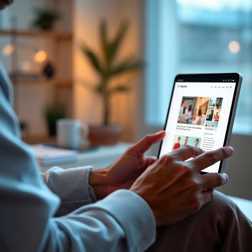 A photorealistic image of a user effortlessly navigating a clean, intuitive website on a modern device. Focus on the website's user-friendly design; show clear navigation menus, visually appealing layout, easy-to-find information, and fast loading speed.  The image should convey a sense of simplicity, clarity, and efficiency, highlighting a positive user experience.