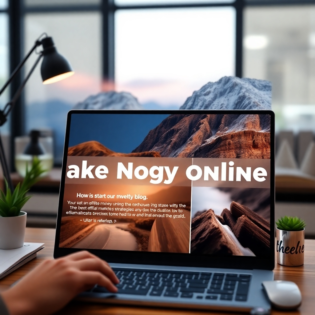 A photorealistic image of a well-designed blog post with high-quality images and engaging text. The blog post should be about a topic related to making money online, such as 'how to start a profitable blog' or 'best affiliate marketing strategies'. The overall style should be clean, professional, and visually appealing.