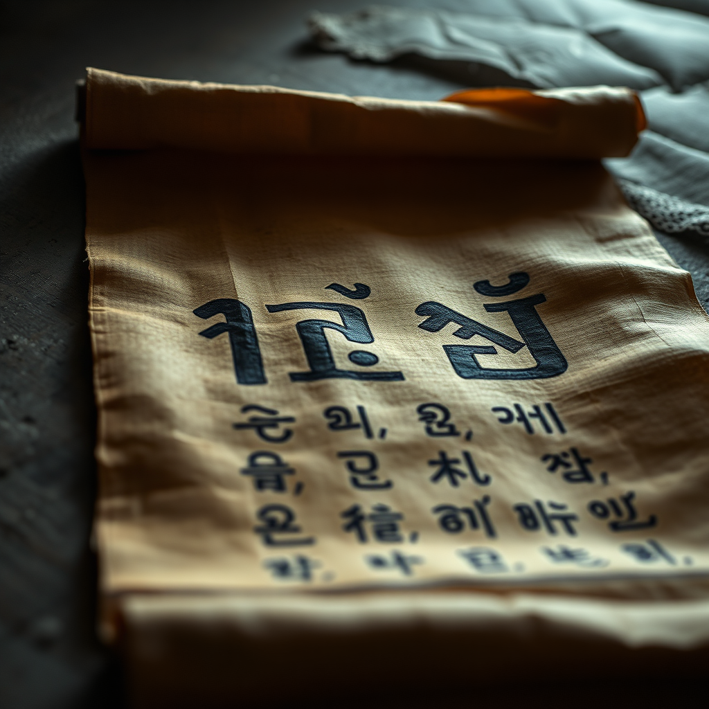 A photorealistic image of an ancient Thai scroll, with "อักขระมันตรา" characters intricately written on it. The scroll is partially unrolled, revealing a glimpse into a possible future. The lighting is soft and diffused, creating a sense of mystery and intrigue. Camera angle: medium shot, focusing on the scroll and the characters.