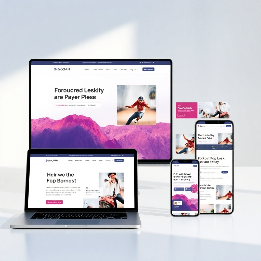 A photorealistic image showcasing a clean, modern, and responsive website design on various devices (laptop, tablet, smartphone). The website should feature high-quality visuals, clear typography, and intuitive navigation. The overall style should be professional, visually appealing, and reflect a modern design aesthetic.