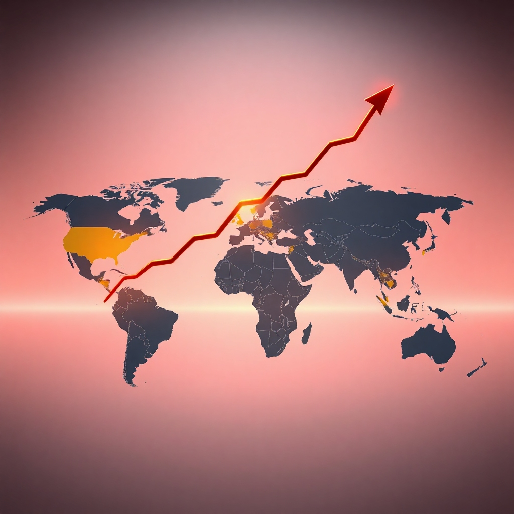 A photorealistic image showing a dynamic upward-trending graph representing sales growth, superimposed over a world map with highlighted regions representing increased market penetration. The overall feel should be sleek and professional, conveying a sense of success and financial growth.