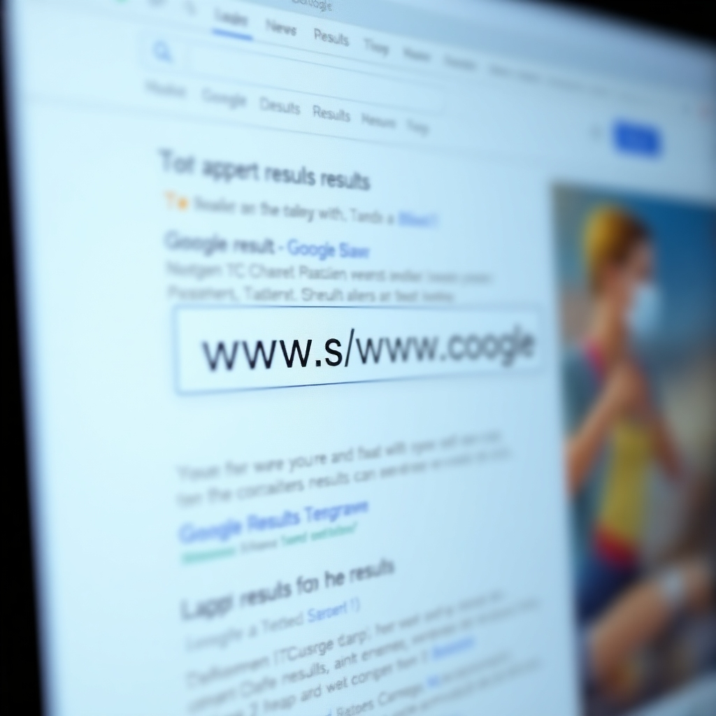 A photorealistic image showing a website ranking highly in Google search results. The image should clearly display the website’s URL and its top position in the search results. The background should feature the Google search results page.  The lighting should be sharp and well-lit. The camera angle should focus on the prominent placement of the website in the search results.