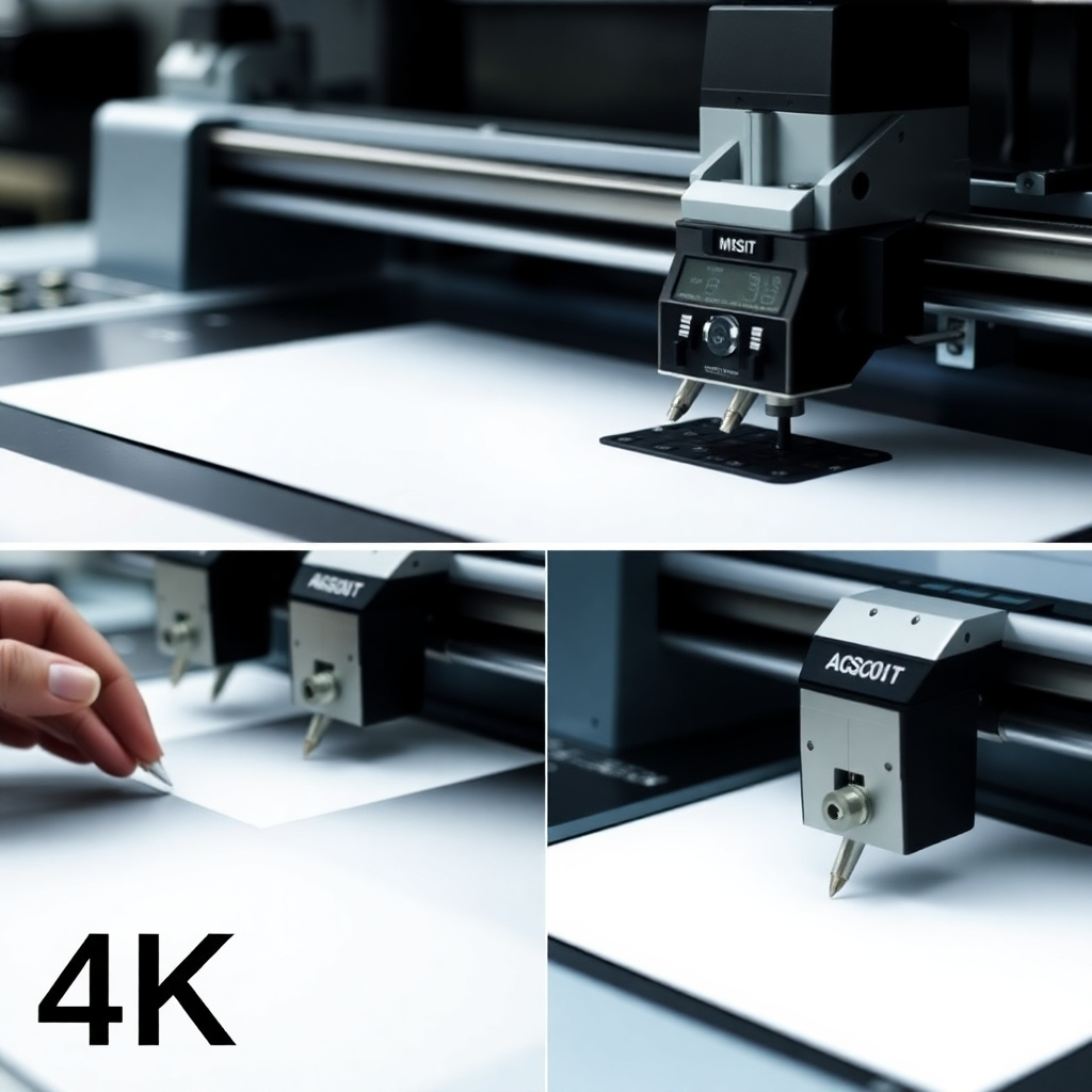 A series of images showing various stages of the printing process. Highlight the high-quality of the technology and the precision of the work. 4K resolution.