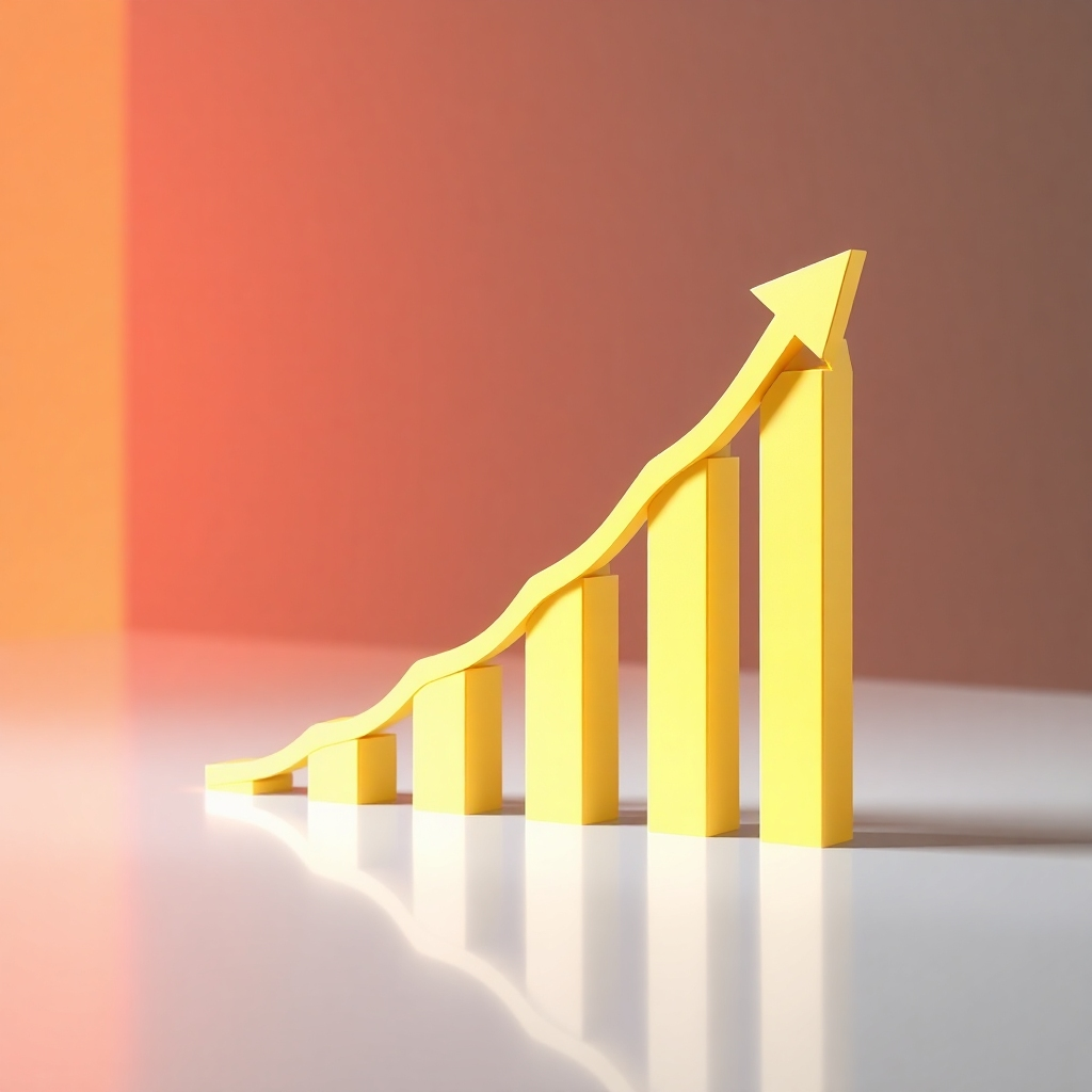 A stylized image showing a graph sharply increasing, symbolizing a high conversion rate. The background could feature a minimalist design and bright, optimistic color palette. The lighting should be crisp and clean, to give the feeling of professional analysis. The camera angle should focus on the upwards trajectory of the graph.
