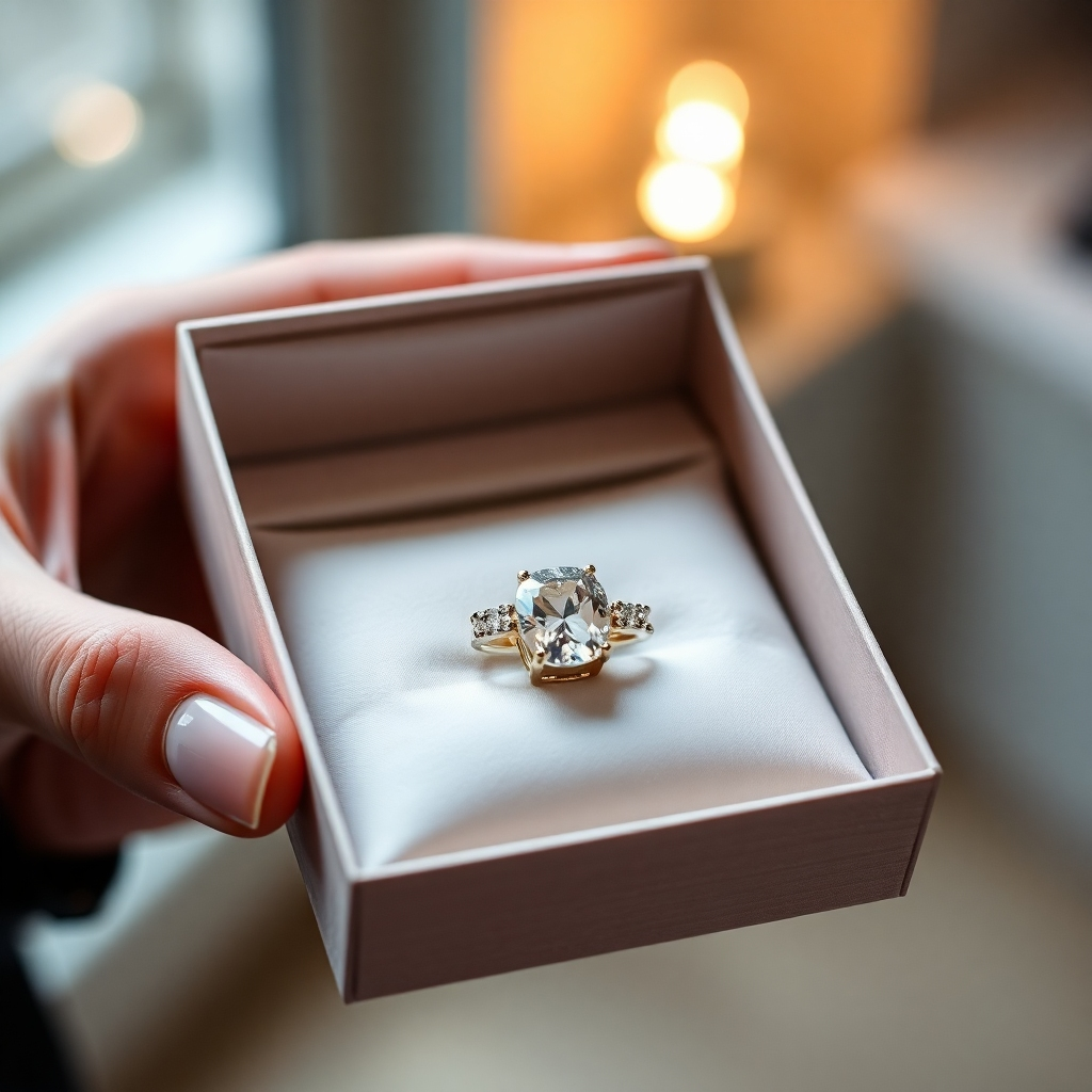 An image depicting a beautifully packaged gemstone bracelet being delivered. The packaging could be luxurious and elegant. The lighting should be soft and inviting.  The camera angle should be slightly angled. The style should convey professionalism and security. Technical specs: 4K resolution, photorealistic style.