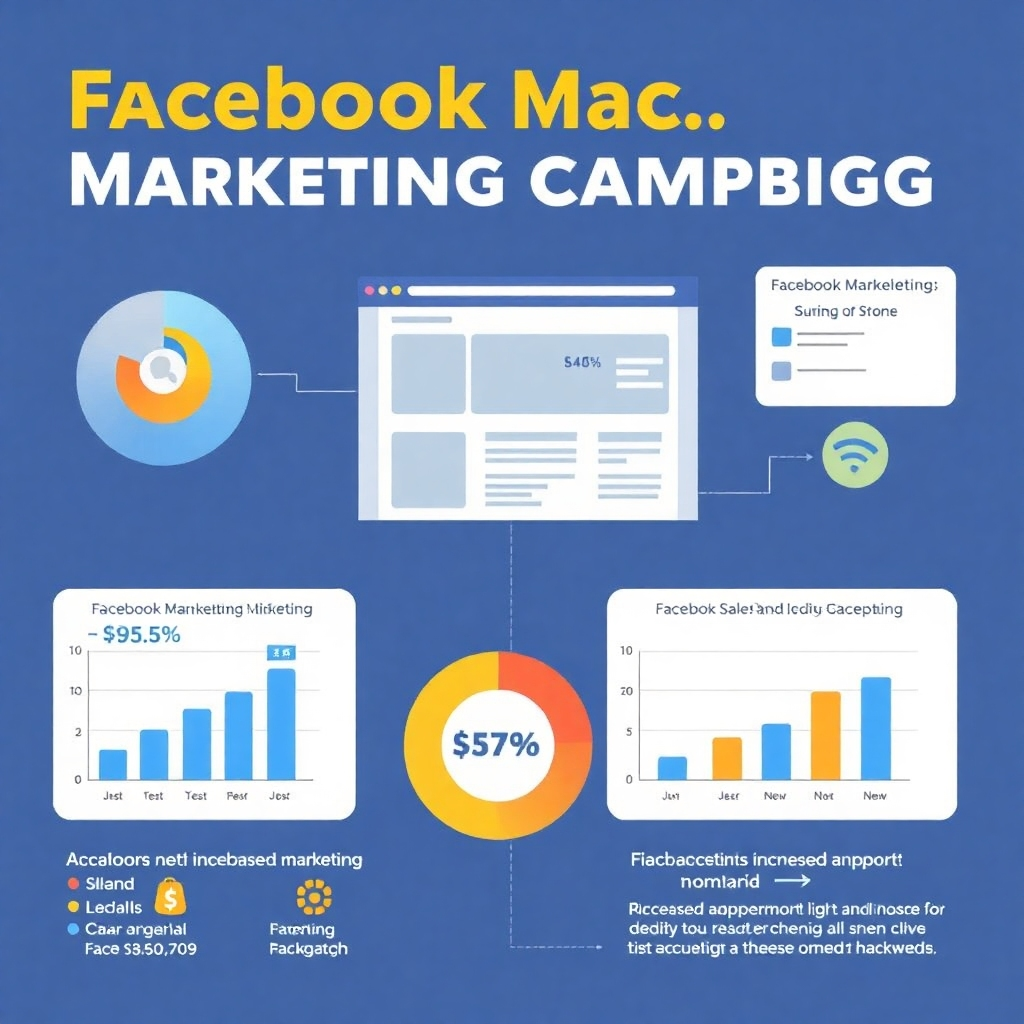 Illustrate a successful Facebook marketing campaign with charts and graphs showing increased sales and brand awareness.