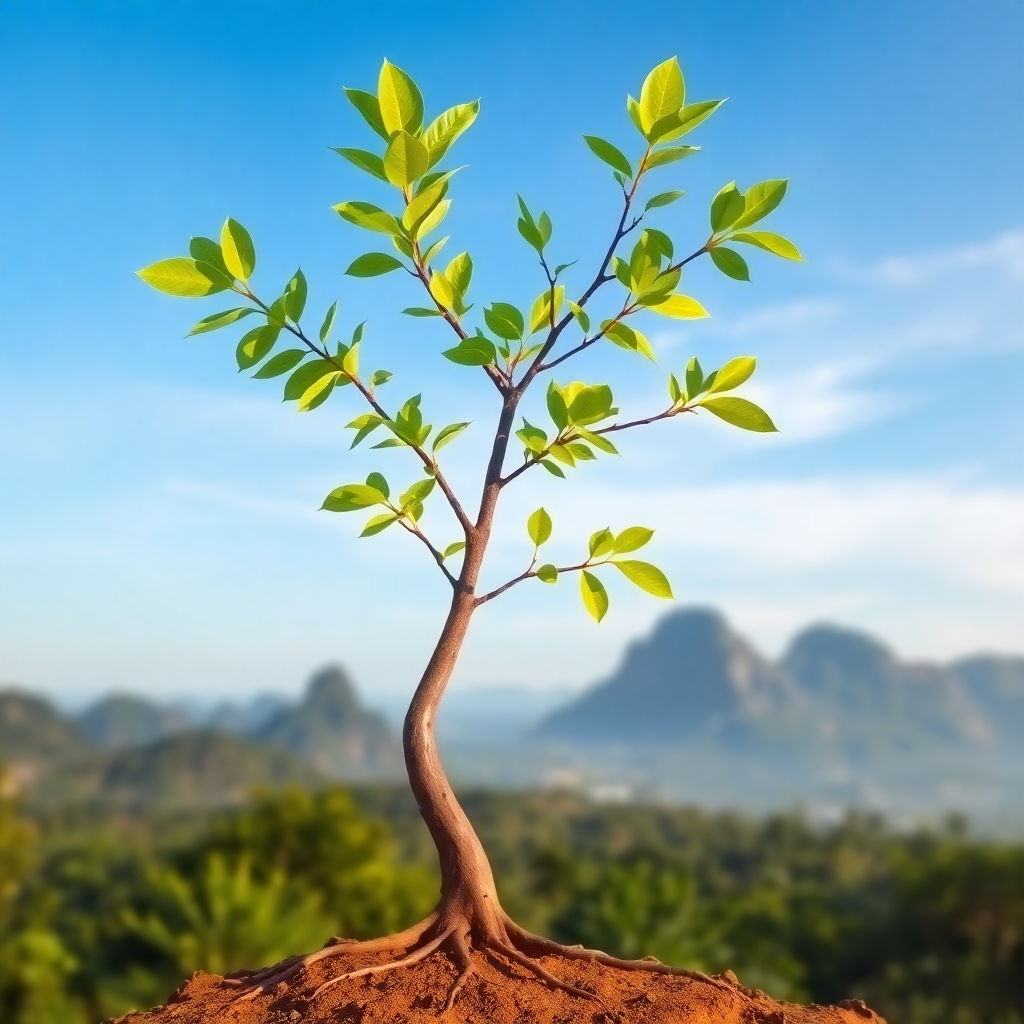 Image depicting a growing money tree, with leaves representing bookings and income.  The background could be a serene Thai landscape.