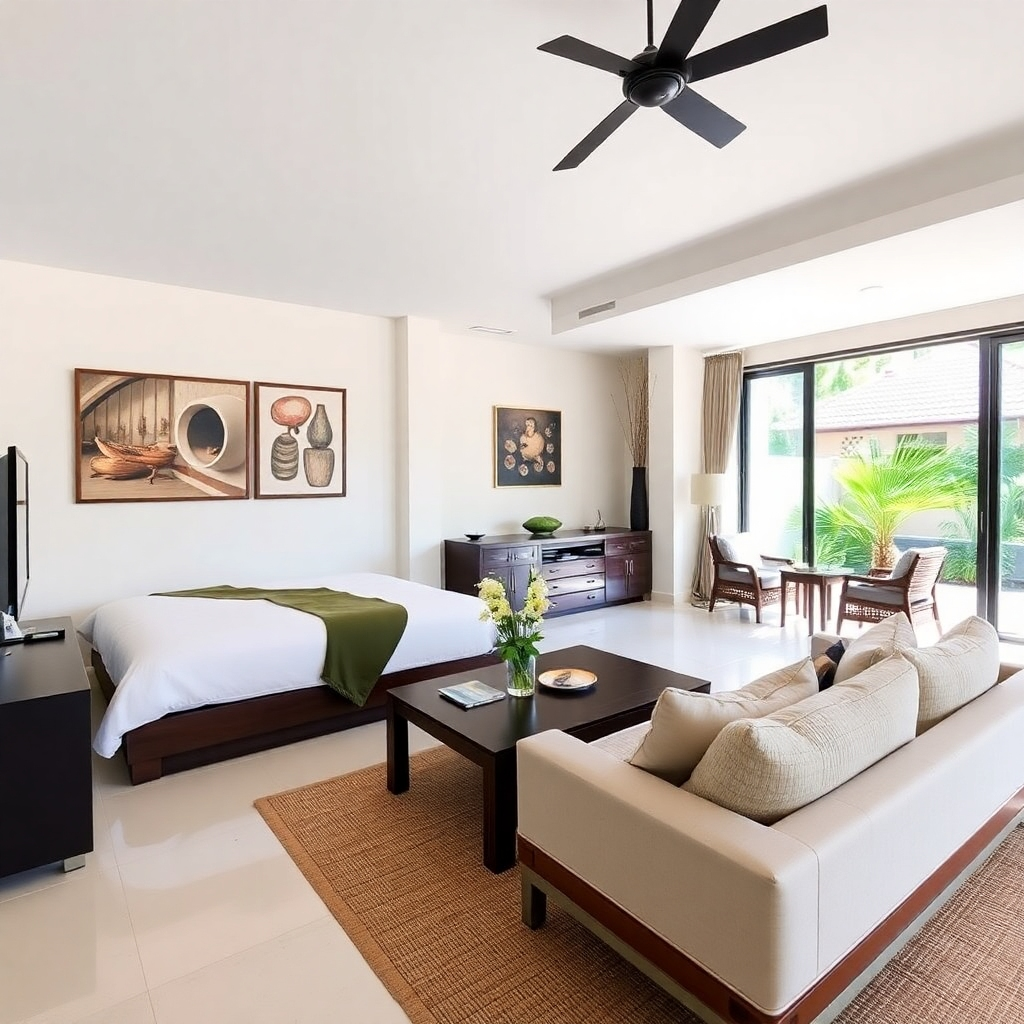 Image of a pristine, well-furnished Thai vacation home, highlighting cleanliness and preparation for guests