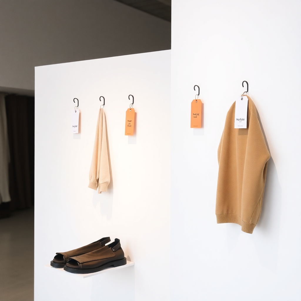 Minimalist setting showcasing a few items with price tags. Emphasis on affordability.