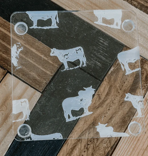 A close-up, photorealistic image showcasing the durability of acrylic coasters. One coaster shows minor scratches, highlighting its resilience.  The image should also include a variety of textures and colors to demonstrate the versatility of the material.  A clean, minimalistic background enhances the focus on the coasters' properties.