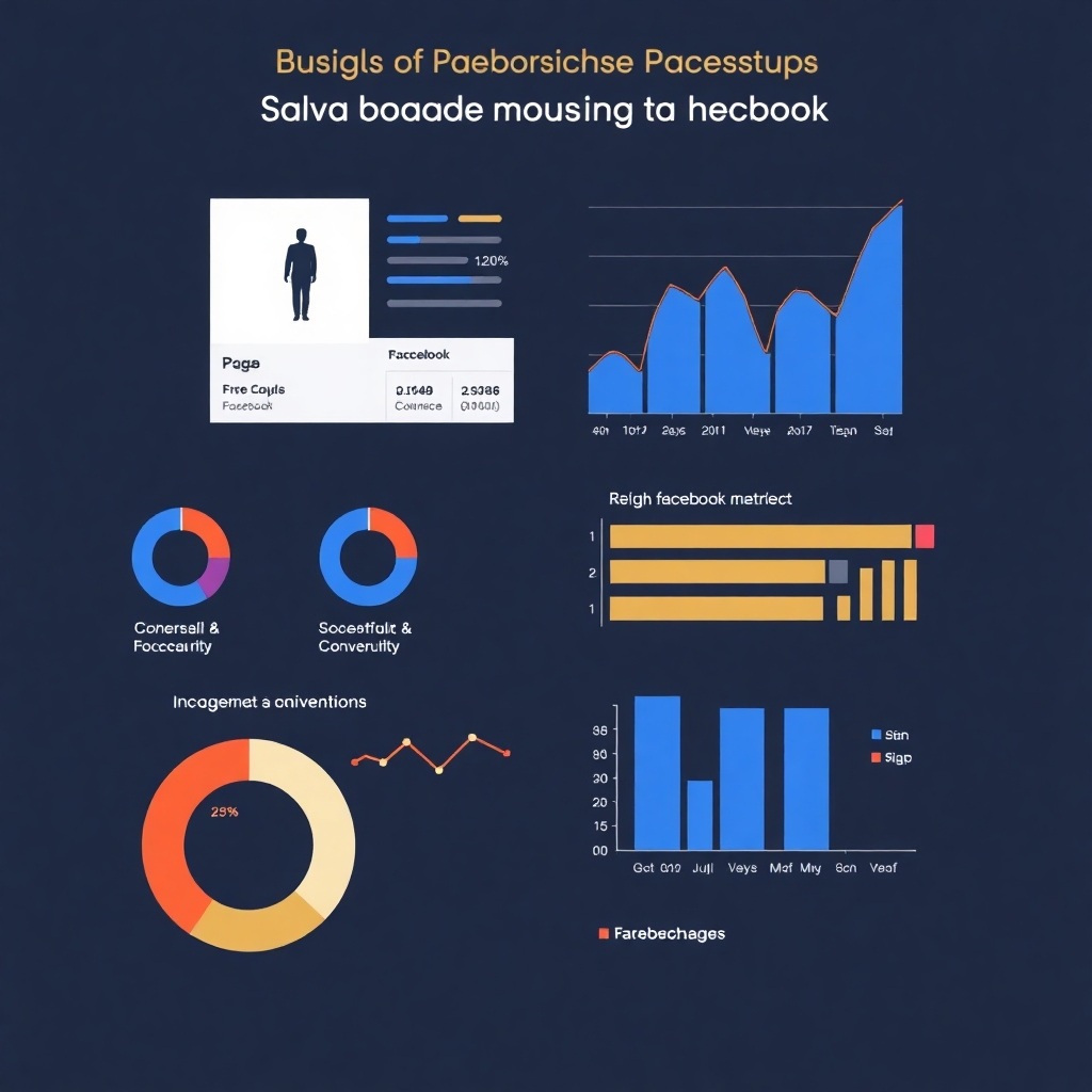 Show graphs, charts, and data visualizations representing successful Facebook page performance metrics (reach, engagement, conversions). Use data visualization techniques.