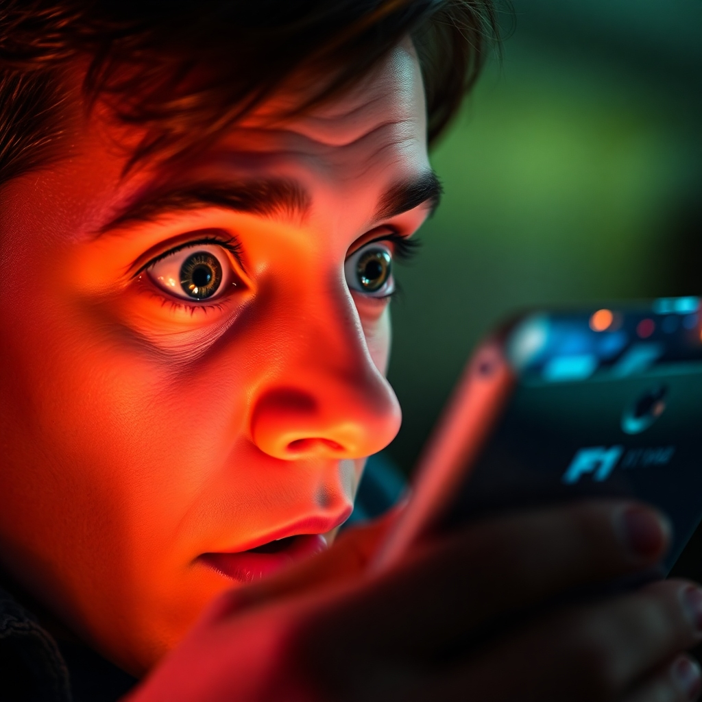 Ultra-high definition image, cinematic lighting, hyperrealistic rendering. Close-up shot of a person's captivated face, eyes wide with intrigue, as they watch a compelling video playing on a sleek tablet. The video's visuals are suggestive of fast-paced action, perhaps a captivating product demo or a story with an intriguing hook, but only a small part of the screen is visible, focusing the viewer's attention on the emotional impact on the watcher's face.  The color palette is saturated and vibrant, reflecting the dynamism of the video.  The lighting is dramatic, with a soft focus on the person's face and a subtle spotlight highlighting the tablet screen. Textures include smooth glass and metal of the tablet, and the soft texture of skin. The background is blurred and out of focus, drawing attention to the viewer's intense reaction to the video. Camera angle is eye level and close, creating an intimate and engaging perspective. Style reference: cinematic storytelling, similar to a movie poster. Emphasis on capturing the intense engagement and the feeling of wonder.