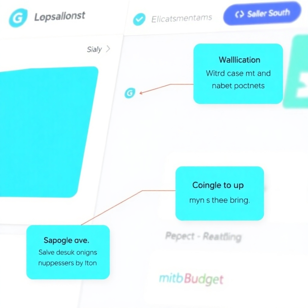 A close-up shot of a clean and intuitive interface from G-Budget module highlighting ease of use and navigation with clear call-outs to key features. Use bright, clear colors and a modern design.