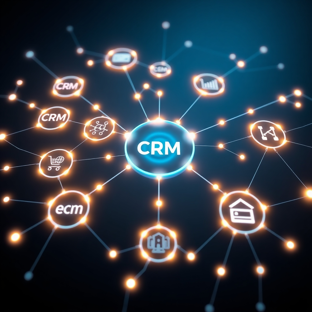 A photorealistic image depicting a high-performing website dashboard showcasing seamless CRM integration.  The dashboard displays key metrics related to lead generation, customer interactions, and sales conversion rates. The setting should be a modern, bright office space with a team of professionals collaborating around the dashboard.